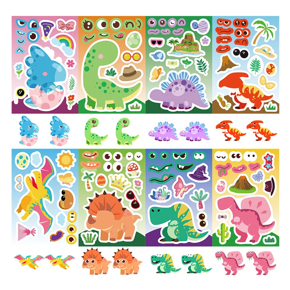 Creative Cake Dinosaur Face Puzzle Stickers for Kids batoľatá DIY