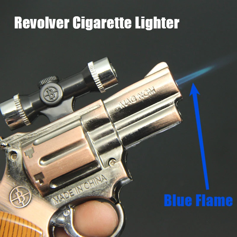 Creative Revolver Zapaľovač s laserovým ľahkým kovovým kovovým vetrom s rovnými plynovými hračkami Cigaretters a fajčiarskym príslušenstvom Predaj Factory Predaj