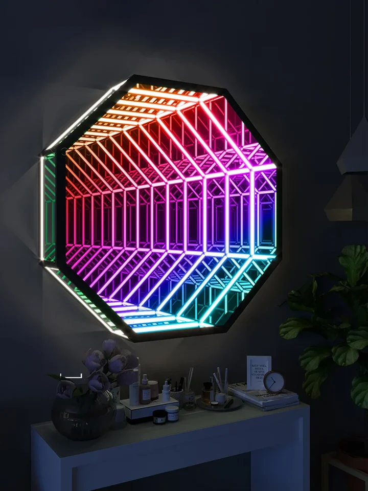 Creative RGB Farebné zrkadlové svetlomety, LED tisíc vrstiev zrkadlových svetiel, E-Sports Room Bar KTV Wall Decoration