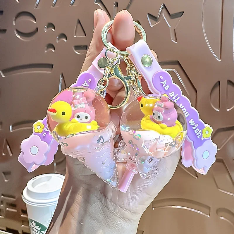 Creative Sanrio My Melody Quicksand Keychain Roztomilé malé žlté kačacie driftové fľašové bábiky Darček