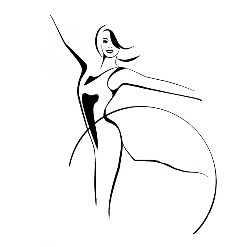 Creative Sexy Girl Gymnastics Hula Hoop CAR STRACKER Vinyl Black/Silver Silhouette 14.3x18.7cm PVC KK