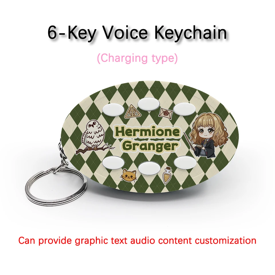 Creative Voice Keyring pre Harryho Pottera rola Hermiona Jean Granger 6-key Audio Picture Custom Nabíjateľné kľúče prívesok Darček