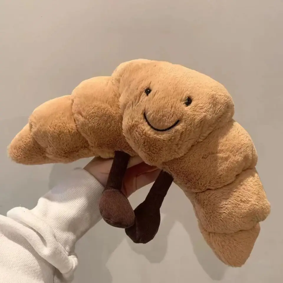 Croissant plyšový roztomilý úsmev croissant chleba vankúš na plnené zvieratá vtipné mäkké jedlo plyšové hračky pre darčeky pre deti narodeniny