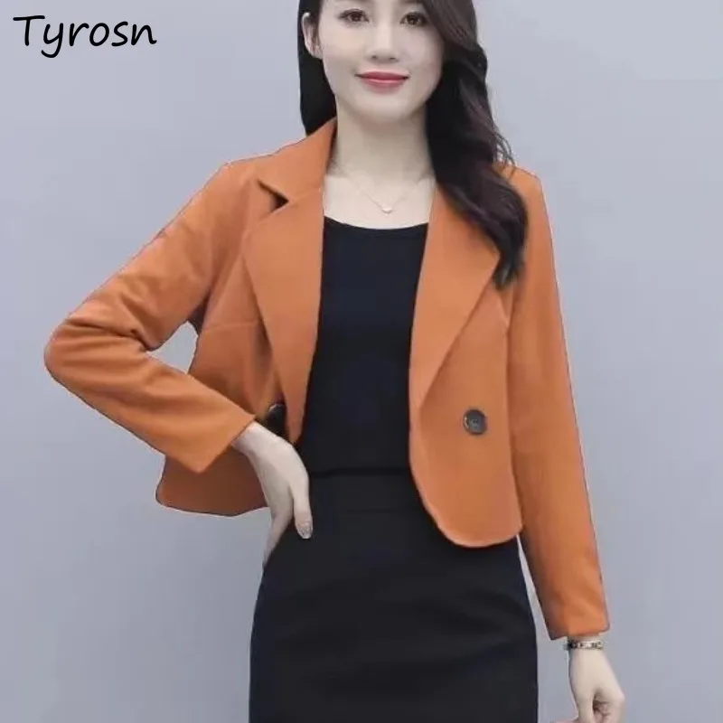 Crop M-4xl Blazers Ženy Kórejský v štýle dizajnérska kancelária Lady Basic Retro Breast Breast Out Caat Nové zimné vlnené oblečenie
