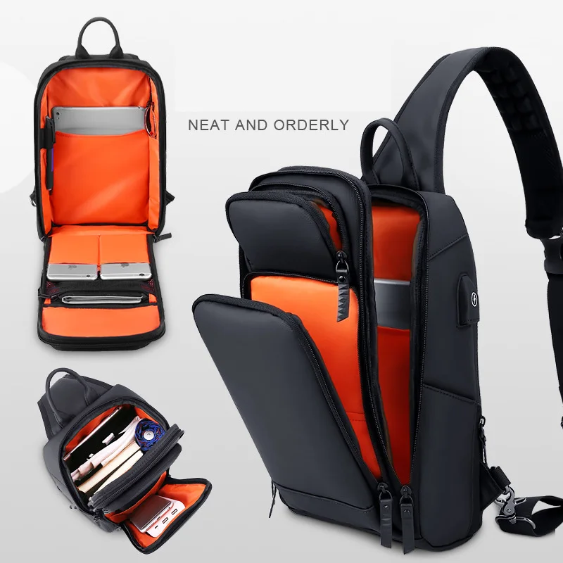 Crossbody Bag pre USB nabíjanie mužov Men Spory Šport vysokokvalitného posla Muž nepremokavá krátka výlet do hrudníka balenie batohov