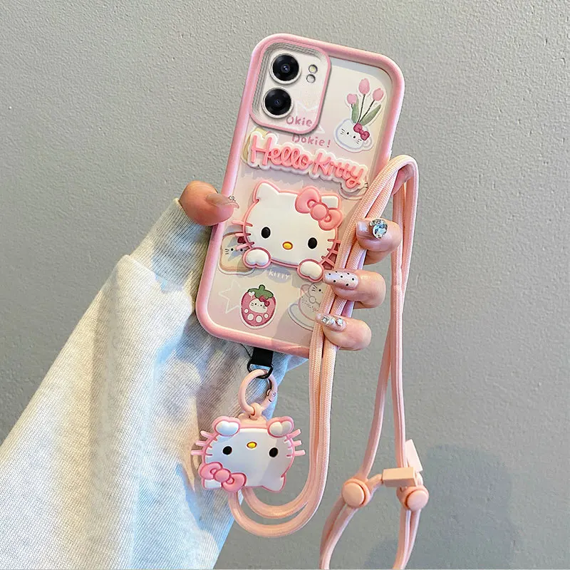Crossbody Lanyard Telefón pre puzdro pre Oppo A60 A72 A74 A76 A77S A78 A79 A83 Cartoon Hello Kitty Kuromi Kuromi Lotso Lotso Bear Mäkký kryt