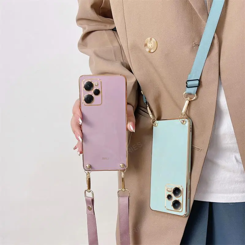 Crossbody Lanyardplating puzdro pre Xiaomi mi POCO X5 PRO x 5 NFC REDMI Poznámka 12 5G Silikónový kryt popruhu Poko X5PRO Note12 Pro