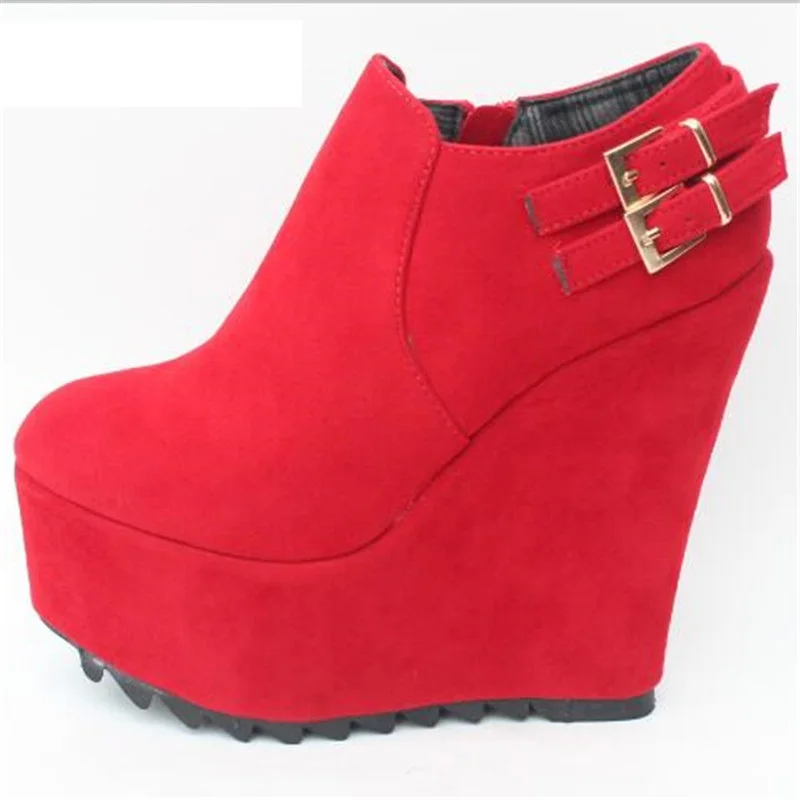 Crossdresser Red Round Toe Toe-topánky 15 cm s vysokým podpätkom kliny Platforma Party topánky Žena pracky Svadobné čerpadlá Zapatos de Mujer