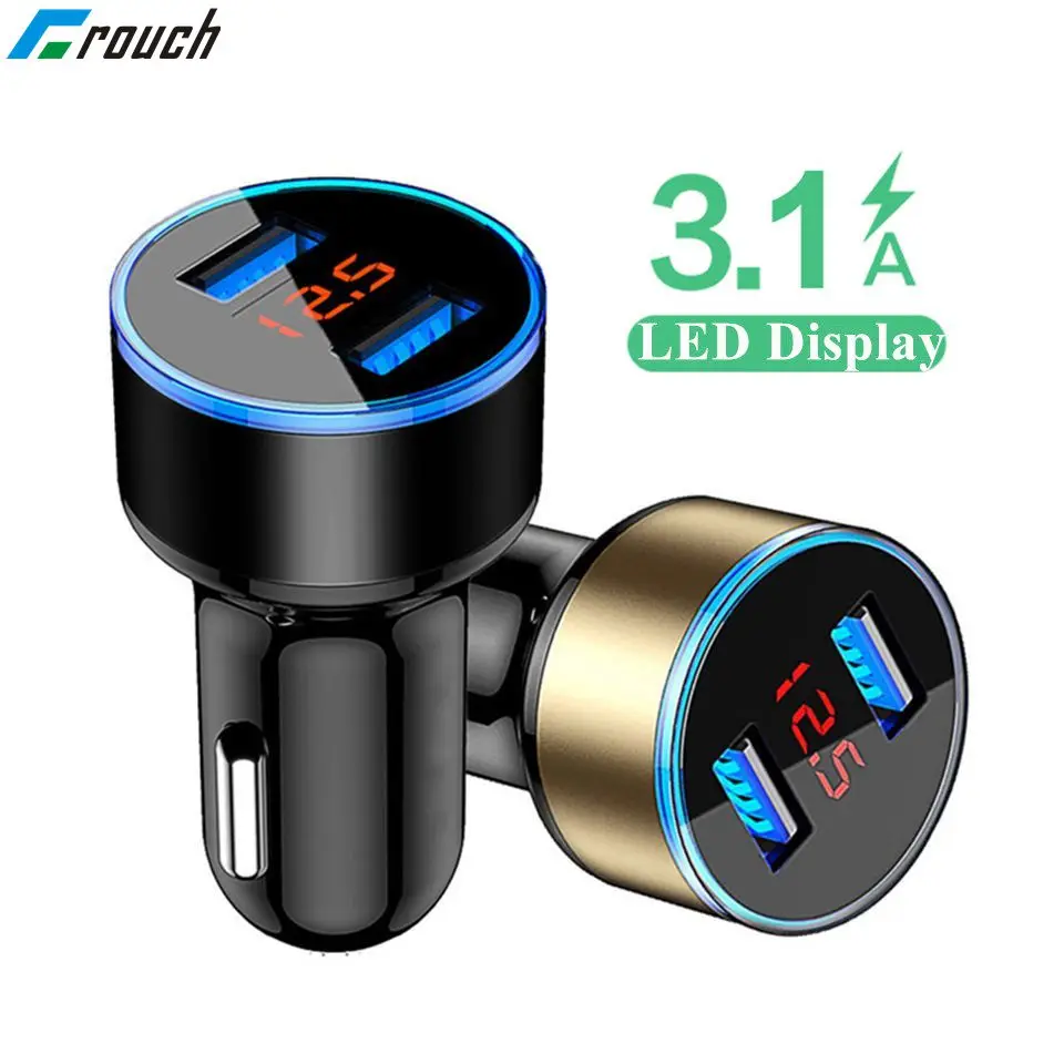 Crouch 5v 3A Dual USB Car Charger pre Xiaomi iPhone Samsung OnePlus tableta GPS QC 3.0 Phone Dash Rýchle nabíjačka a LED displej LED