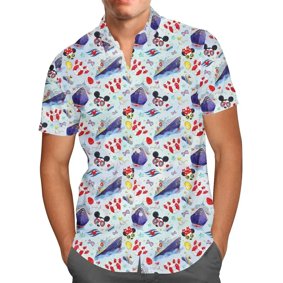 Cruise Disney Hawaiian košeľa Pánske pánske gombíky DCL Down Down s krátkym rukávom Trend Trendy Disney Mickey Hawaiian košeľa