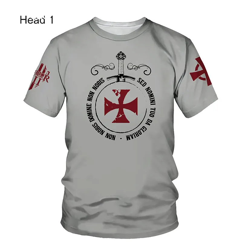 Crusader Knights Templár 3D Harajuku Vytlačte peknú retro chuť Móda Móda osobnosť Street Pánsky kruhový krk Tričko s krátkym rukávom