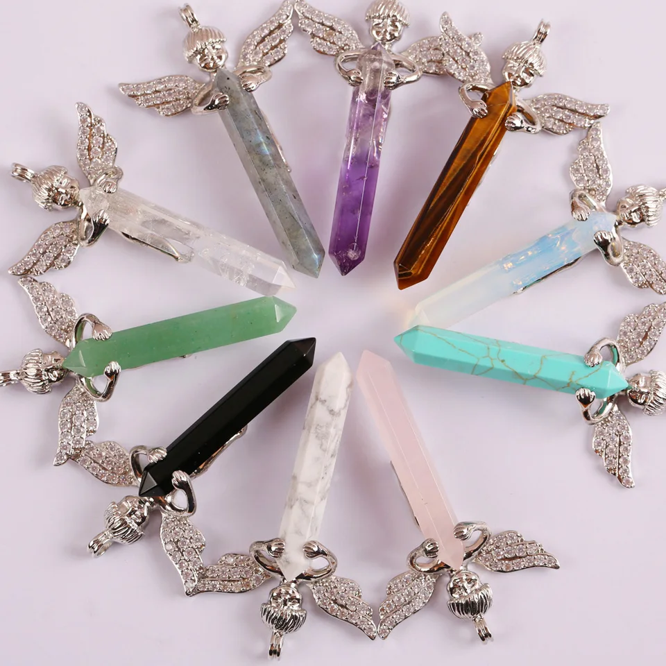 Crystal/labradorit/Opal/Aventurine/Agate/Tigereye/Tyrkys/Ametyst Stone Pendant Lucky Angel Jewelry pre ženu darček