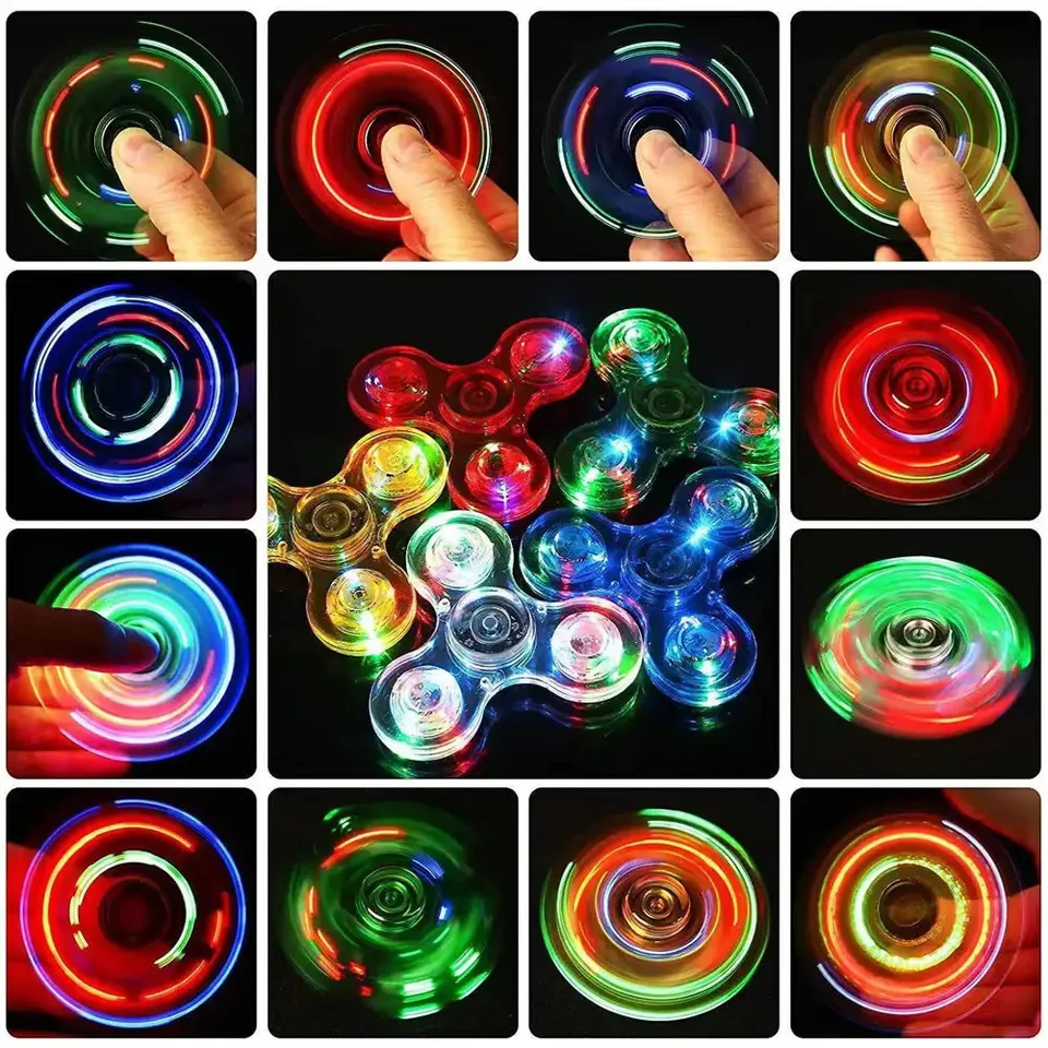 Crystal Luminou LED LIGH FIDGET Spinner Ručné spinnery žiaria v tmavom EDC Stres Relief Hračky Kinetický gyroskop pre deti