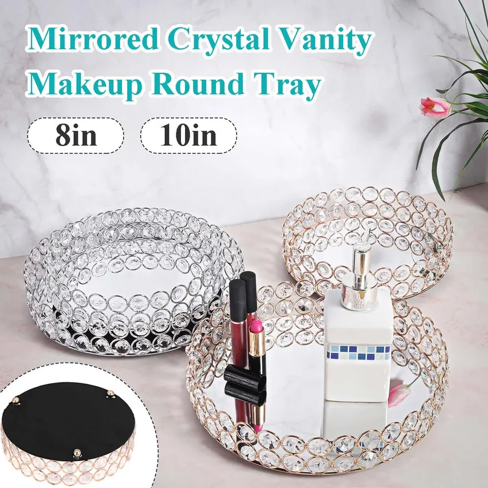 Crystal make -up podnosové skladovacie košíky Box Domov Organizátor pre náhrdelník dezertný tanier dekoratívne šperky