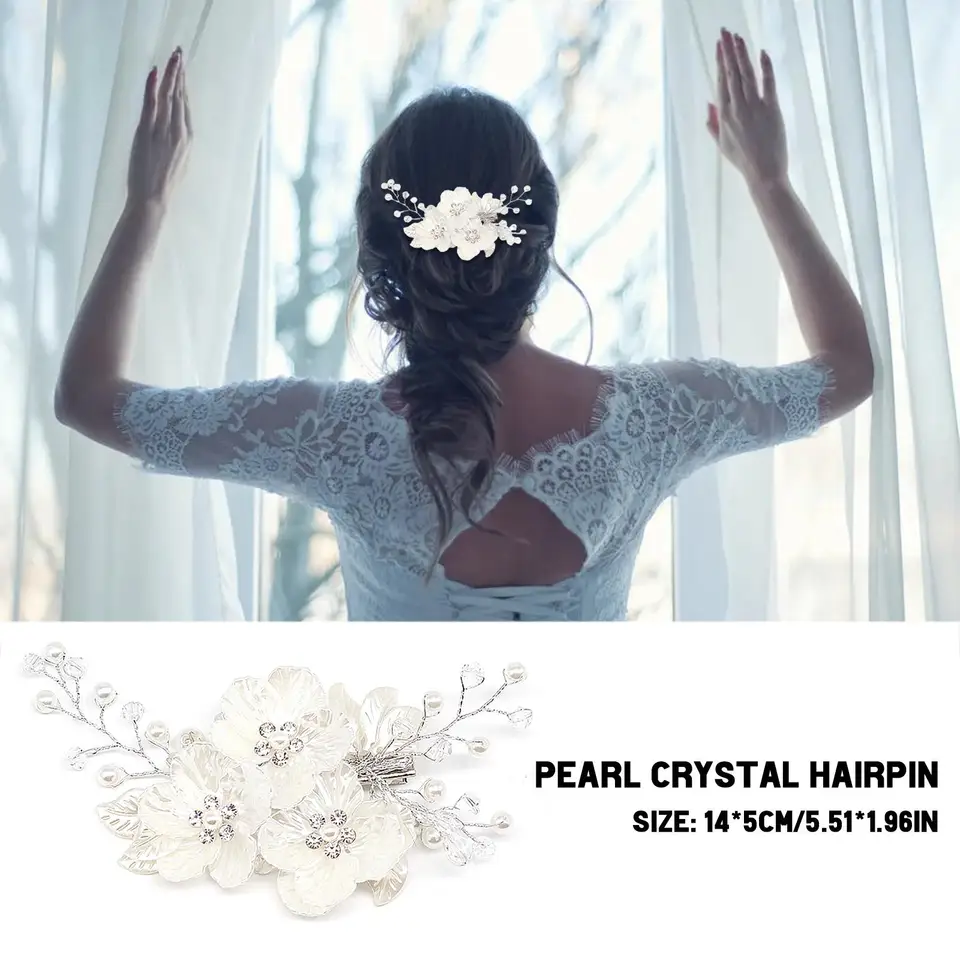 Crystal Pearl Flower Hairpin Svadobné hosťujúce hlavy klipové klipy biele doplnky škrupiny vlasy kvetiny vlasy barette žena St J5S8
