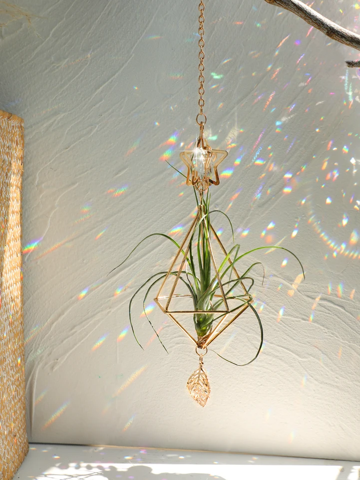 Crystal Suncatcher Zlatá hviezda farebné sklo Slnko chytač Rhombus Rainbow Maker Záhrada Závesné vzduchové rastliny vešiak vonkajší dekor