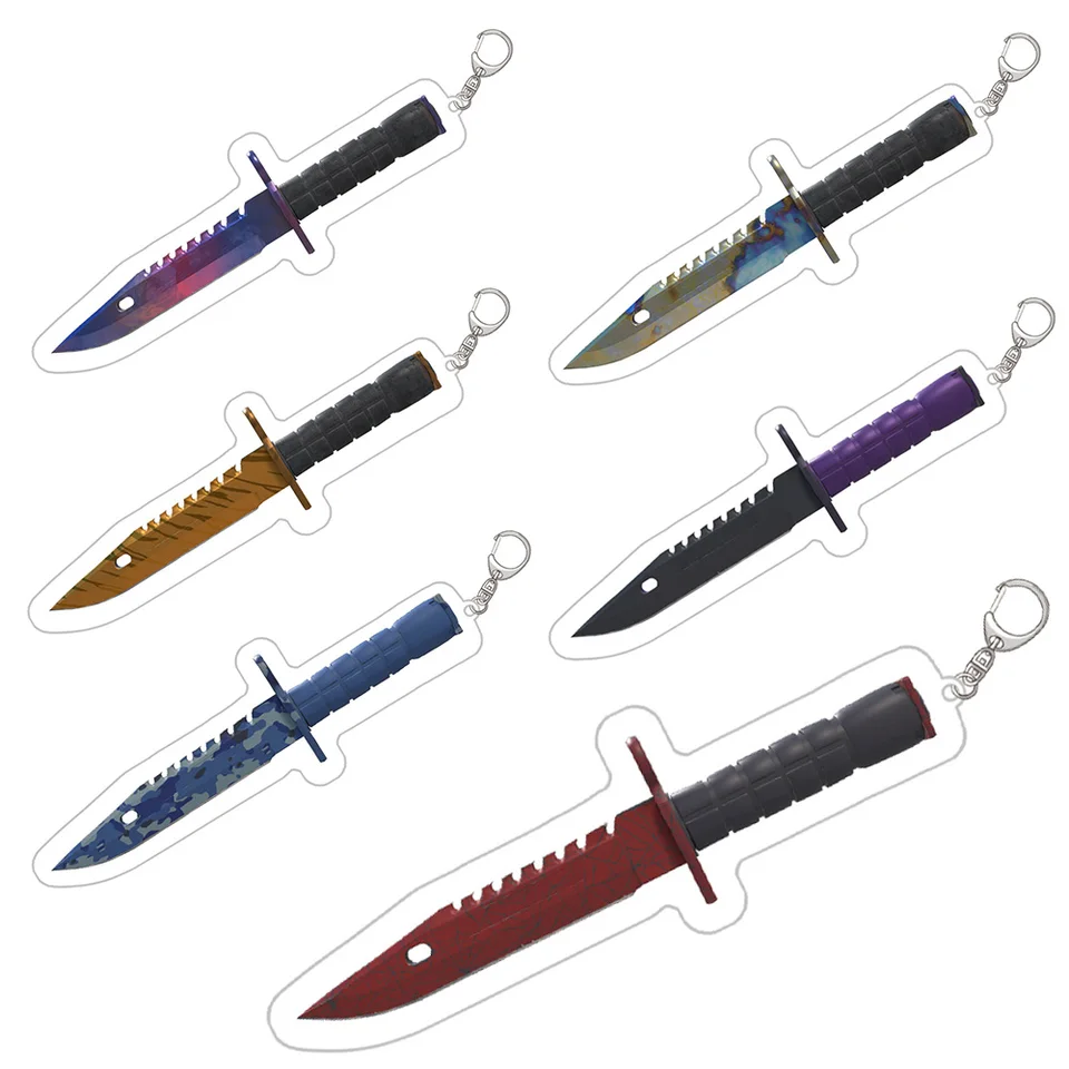 CS Go Game Requs M9 Bayonet Keychain Keyring Bayonet Model Vysoko kvalitné akrylové výrobky autotronické gama Doppler mramor z mramoru
