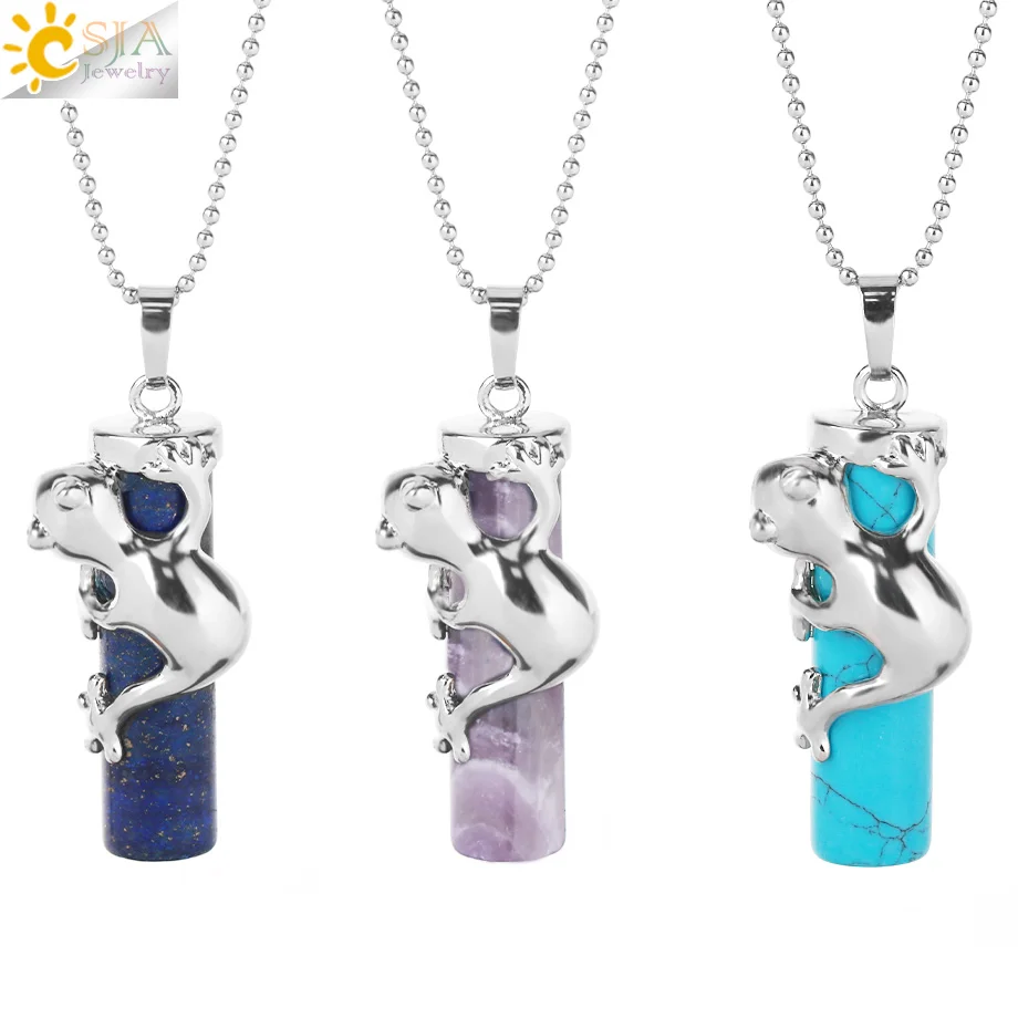 CSJA Fashion Pink Quartz Gem Vyhlásenie náhrdelník Náhrdelník mužský šperk prírodný klenot Kameň Krásny žaba šperky e184