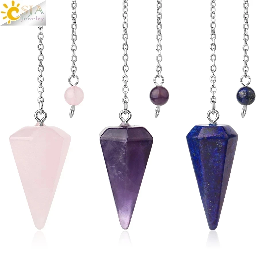 CSJA Liečivé krištáľové kyvadlo pre veštenie Dowsing Pink Quartz Pendulus Natural Gem Stone Reiki Crystal Pendant Pendulos E112