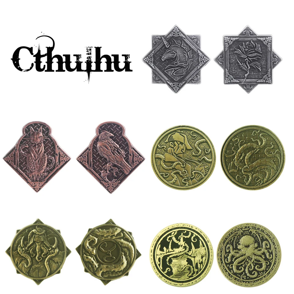 Cthulhu Emblem Hunter Metal Coin Dve strany Allan Poe Demon Steampunk Octopus Keychain for Men Zbierka Darčekové šperky