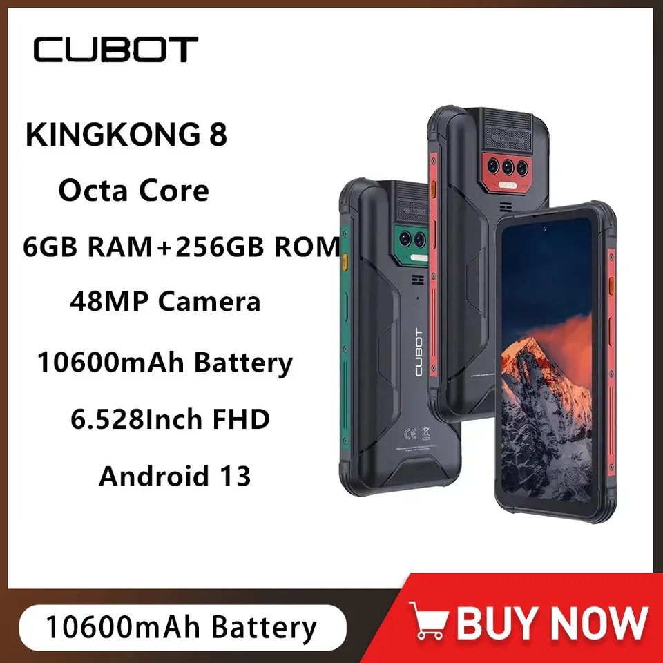 Cubot Kingkong 8 Rugged 4G Smartphone Android 13 OCTA Core 6GB+256 GB 6.528inch FHD Mobilný telefón 10600 mAh BATÉRIA 48MP CAMOAN NFC NFC
