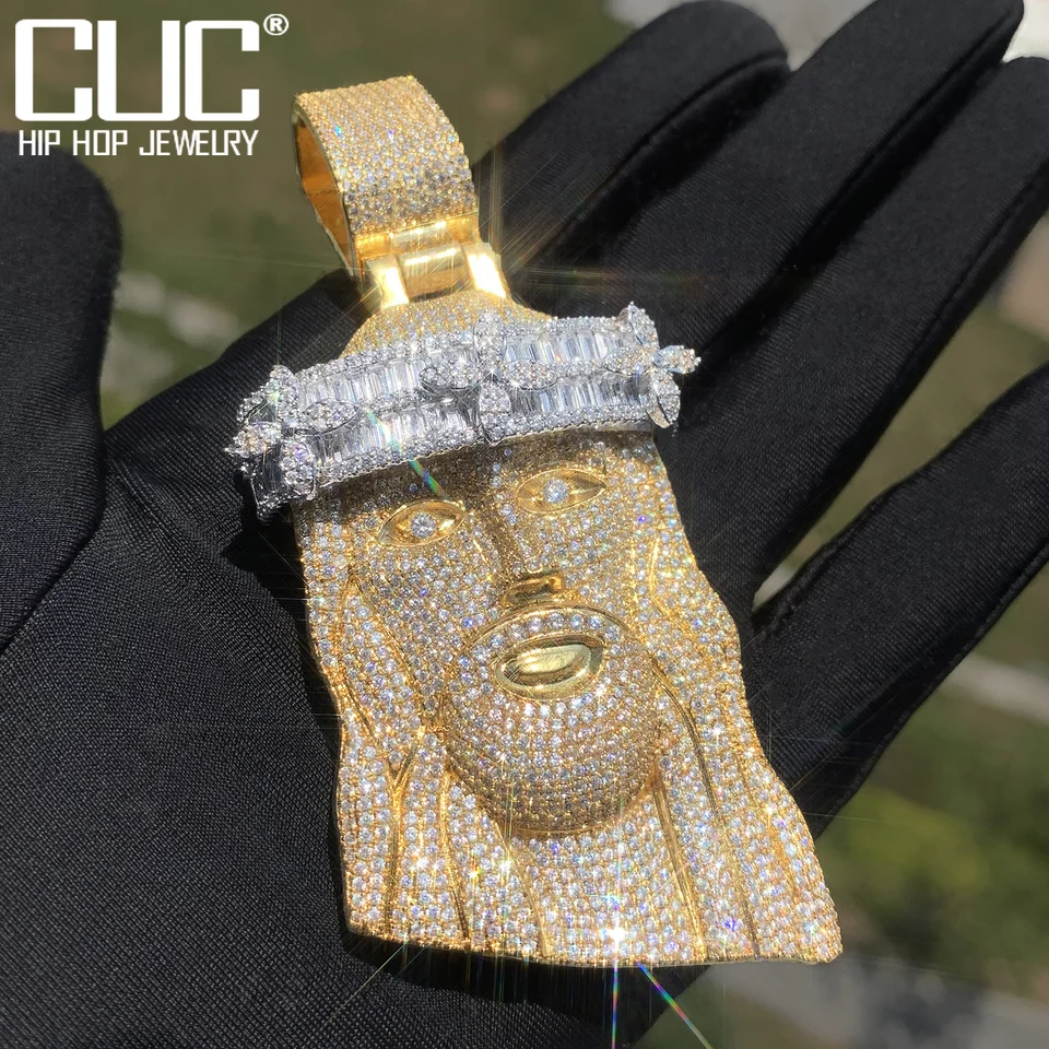 CUC bageta zirkón Ježiš hlava prívesok hiphop hiphop náhrdelník retiazka pre mužov Ženy Zlatá strieborná farba módna rocková rapper šperky darček