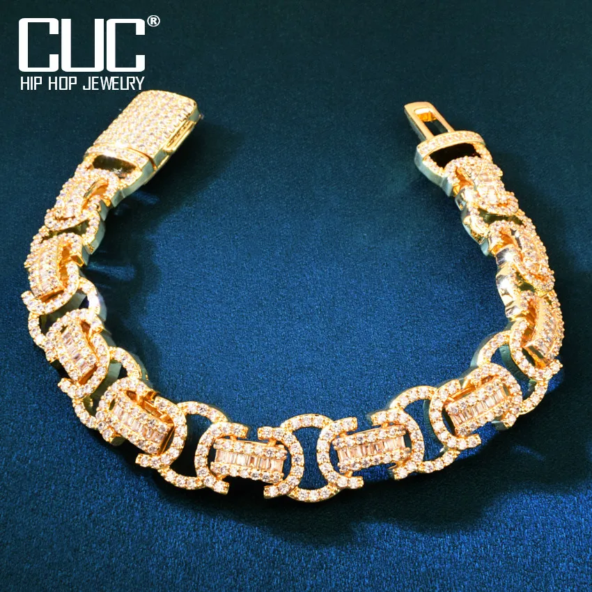 CUC Iced Out Byzantine Link náramok kubický zirkónia zlatá farba mužov hiphop reťazec módne skalné šperky 13 mm