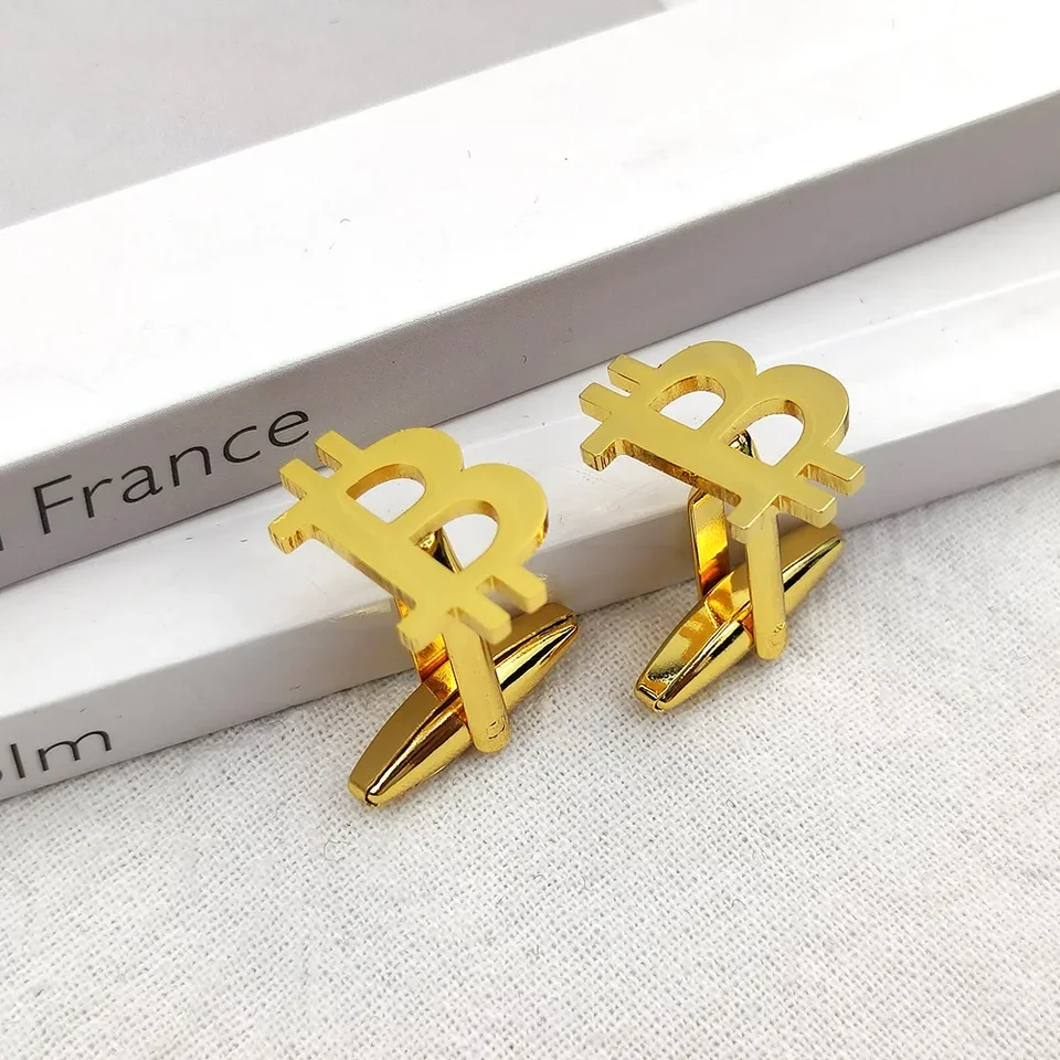 CuffLinks for Men z nehrdzavejúcej ocele Bitcoin Sign Comfflink Personalizovaný muž francúzska košeľa Spojenia módne šperky otcovia Deň darček