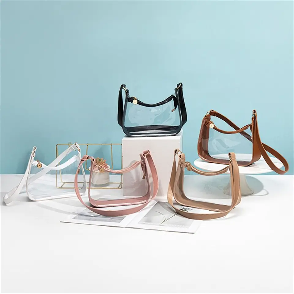 Cukrová farba priehľadná taška na rameno Denne zips PVC Clear želé malé kabelky Dievčatá Dievčatá
