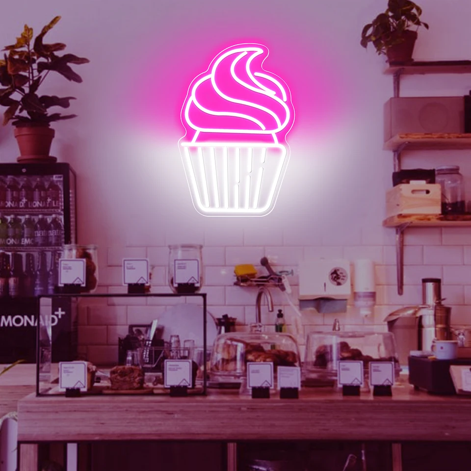 Cupcake Neon Znak pre koláč obchod s dekoráciou nástenné dekorácie zmrzliny LED neónové svetlo pre domácu spálňu nástenné okná deko darčeky pre deti dievčatá chlapec