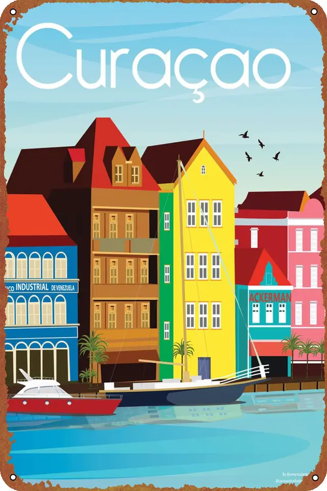 Curacao 1 plagát Metal Sign Tin Metal Retro Wall Decor pre dom, ulicu, brány, bary, klub