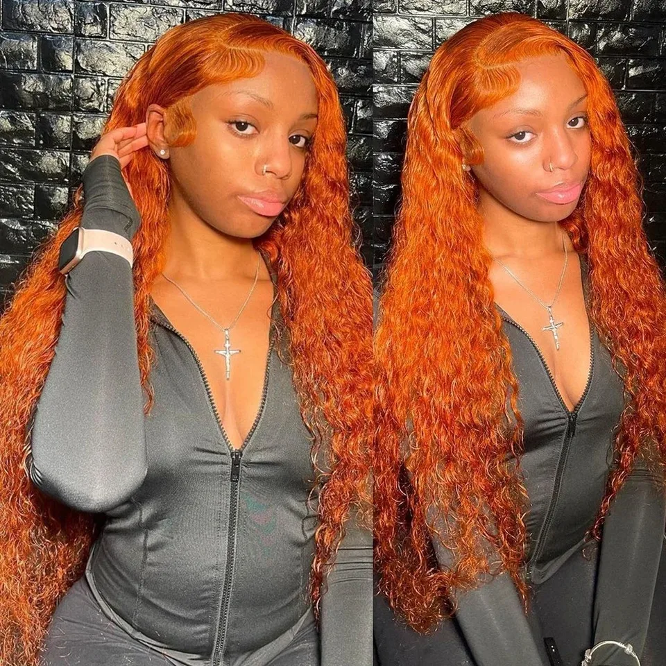 Curly Ginger 180 Hustota oranžová hlboká vlna HD 13x6 Čipové čelné parochne ľudské vlasy 30 34 palcových čipiek prednej parochne brazílsky brazílsky