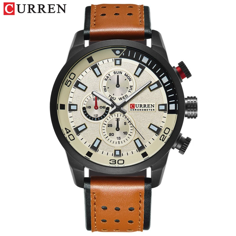 Curren Cast Wrist Watch Analógové vojenské športové muži sledujú kožené remienok kremeň Male Clock Relogio Masculino Reloj Hombre