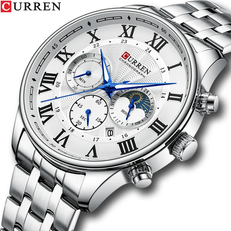 Curren Casual New Pánske hodinky s dátumom klasický chronograf z nehrdzavejúcej ocele náramkové hodinky so svetelnými rukami mužské hodiny