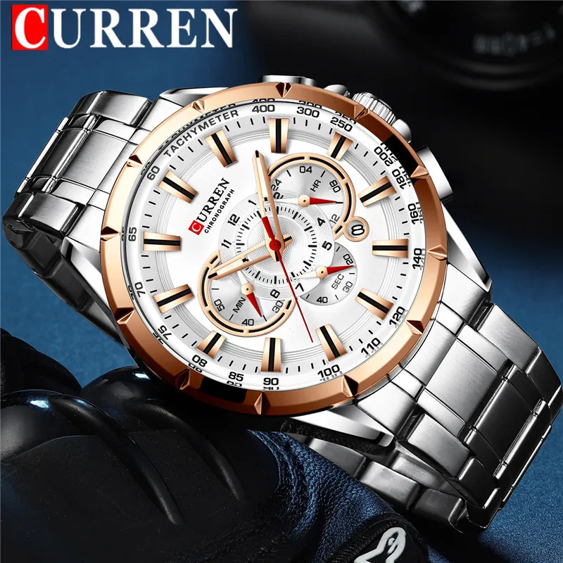 Curren Man Rastwatch Waterproof Chronograph Muži sledujú vojenskú top značku luxusná business z nehrdzavejúcej ocele Šport Mužské hodiny 8363