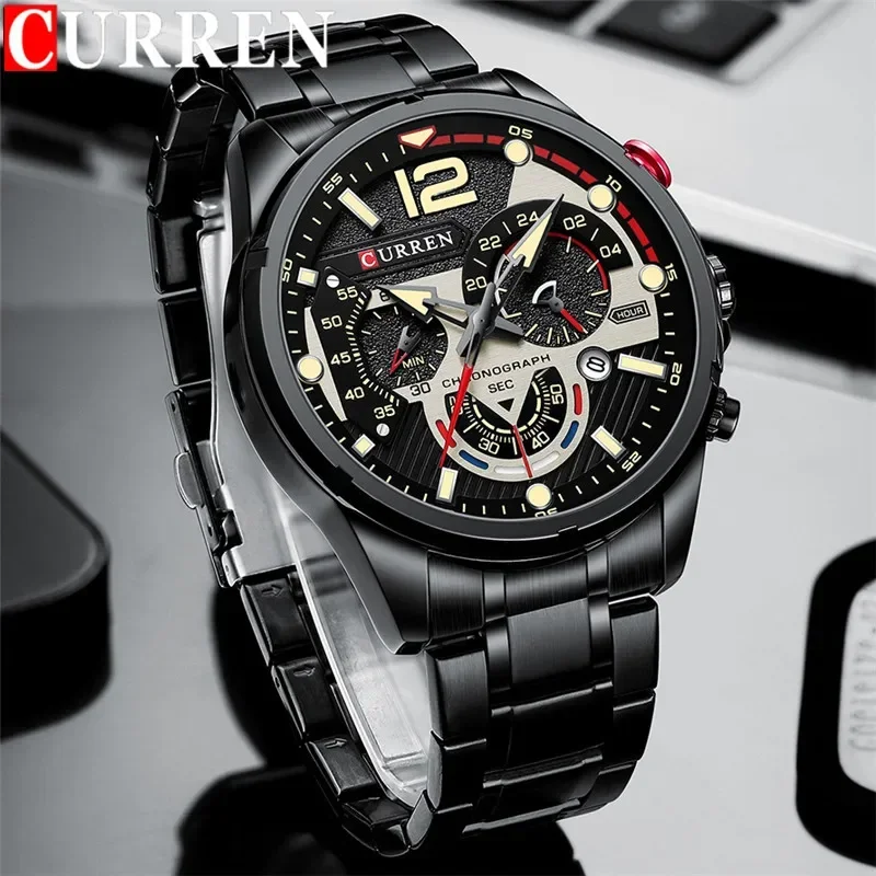 Curren Man Rathwatch Waterproof Chronograph Muži sledujú vojenskú top značku Luxusná čierna z nehrdzavejúcej ocele Športové mužské hodiny nové 8395
