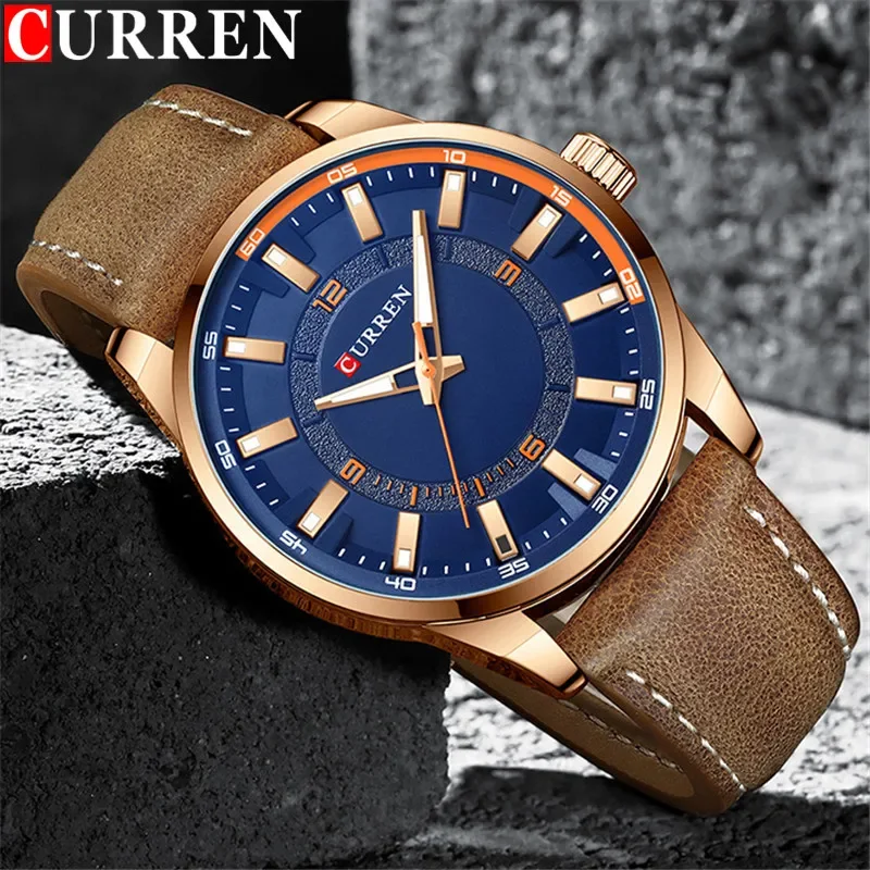 Curren Sport Classic Men Sledujte top luxusná značka zlatá modrá modrá vojenské mužské hodiny Originálne kožené športové kremeňové náramky 8390