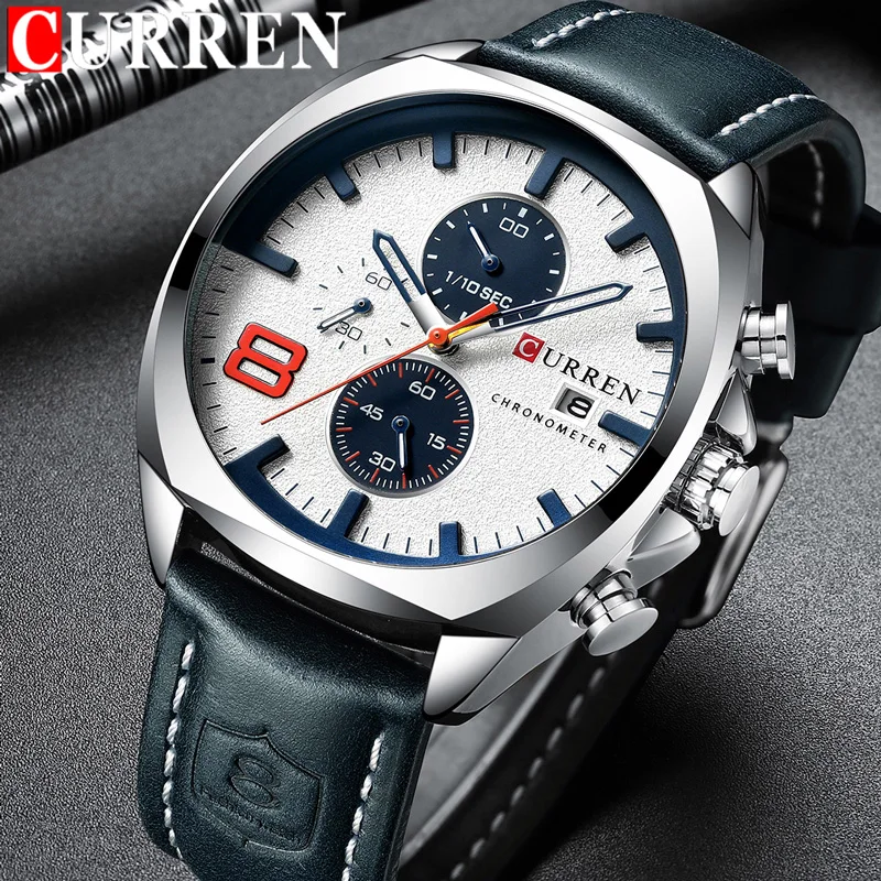 Curren Watch Men Vodotesný chronograf Sport vojenské mužské hodiny Top značka Luxusná kožená kožená náramková hodinky Relogio Masculino 8324