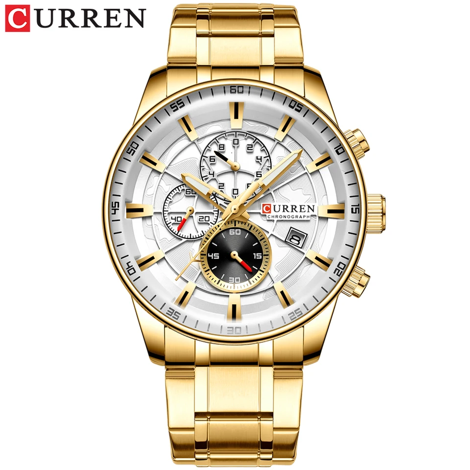 Curren Watches Pánske módne športové náramkové hodinky s chronografom Luminous Hands Clock Mužské hodinky modrá z nehrdzavejúcej ocele pás