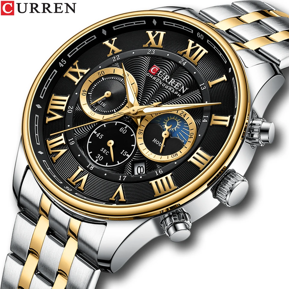 Curren Watches Pánsky športový kremeň Chronograf náramkové hodinky Luxusné hodiny z nehrdzavejúcej ocele so žiarivými hodinkami Relogio Masculino