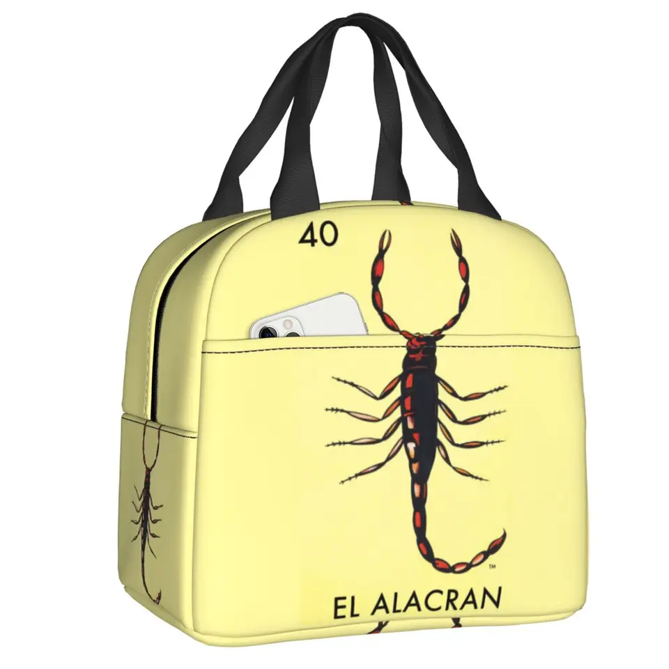 Custom El Alacran Scorpion Loteria Card Card Mexican Bingo Lottery Izolovaný obedový taška pre ženy nepriestrelný tepelný chladič Bento Box