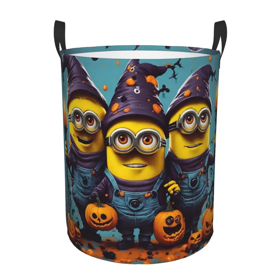 Custom Happy Halloween Minions Cartoon Laundry Basket Colpsabble Baby Hamper for Nursery Hračky Organizátor Storage Storage