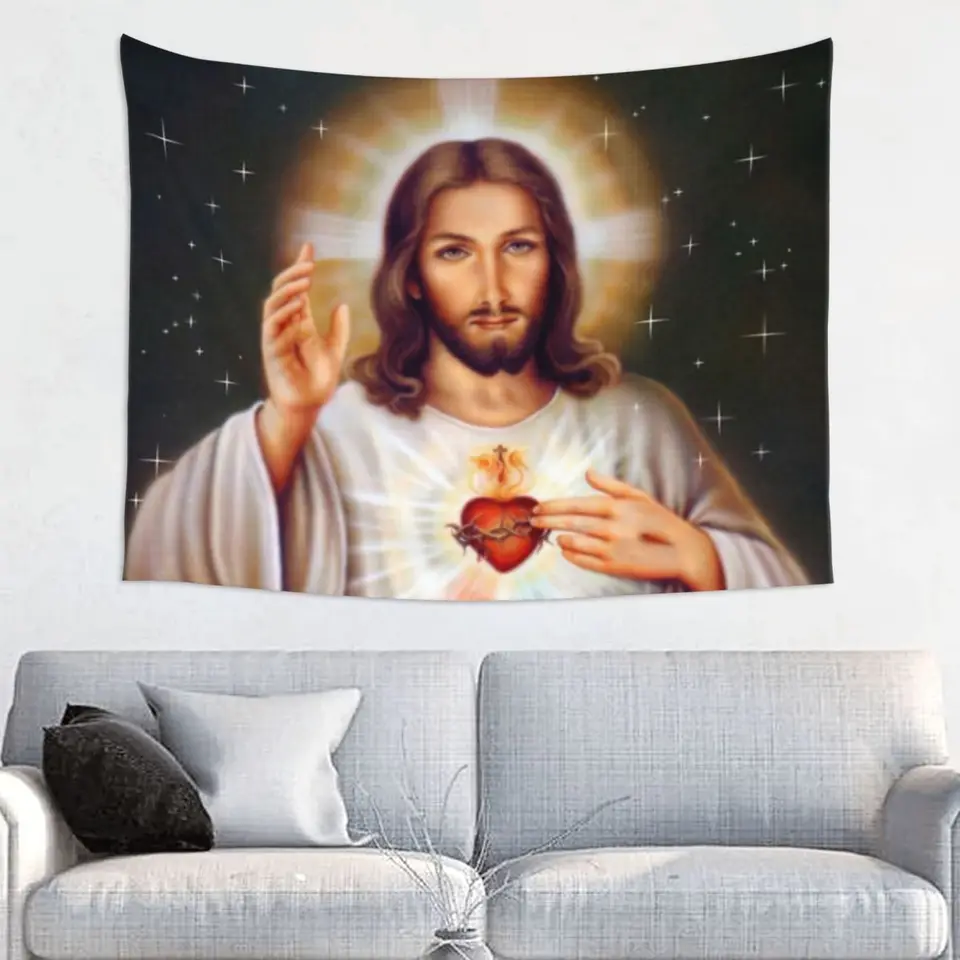 Custom Sväté srdce Ježiša hippie tapiséria pre dekoráciu spálne Náboženské kresťanské božské tapisérie milosrdenstva Domáce dekorácie