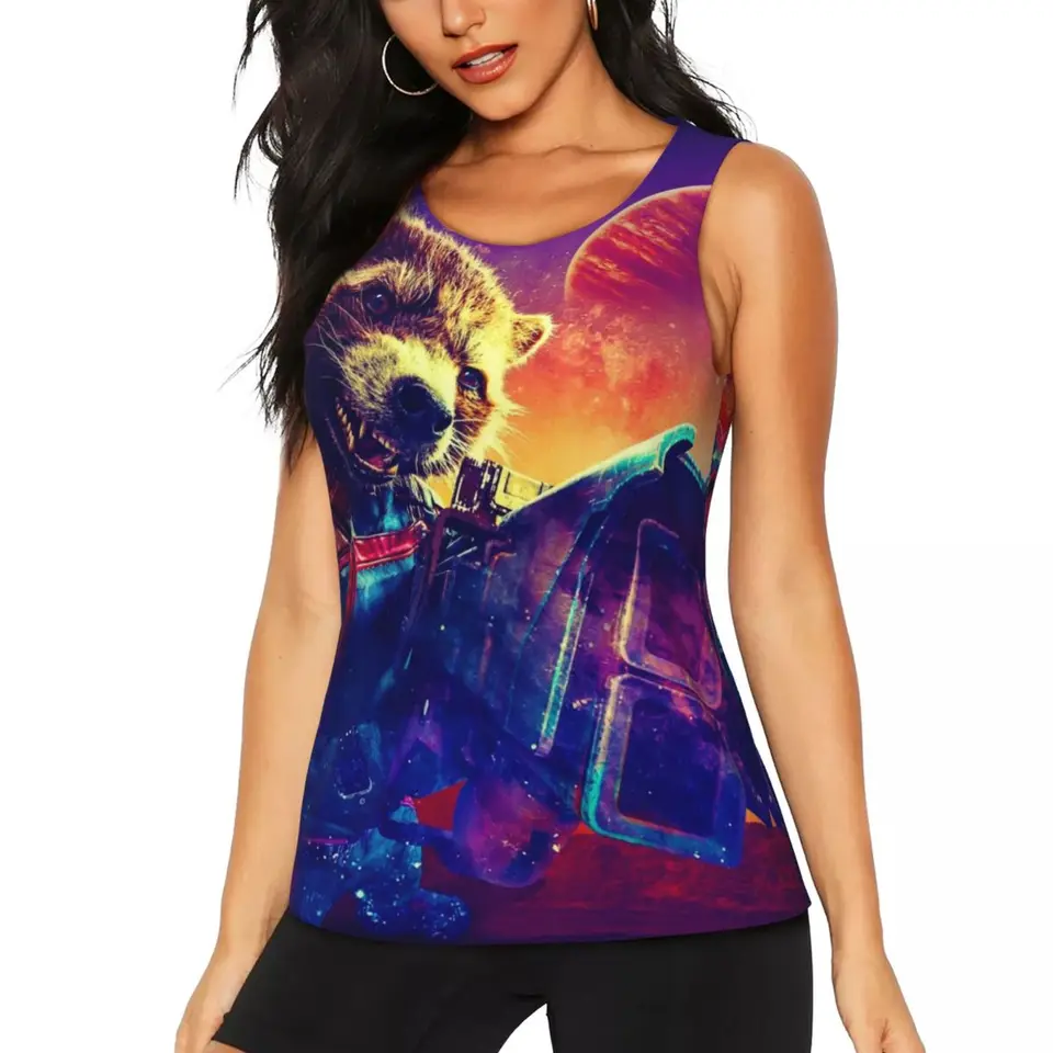Custom Women Raket Raccoon Workout jogy košele bez rukávov atletické bežecké nádrže Tops