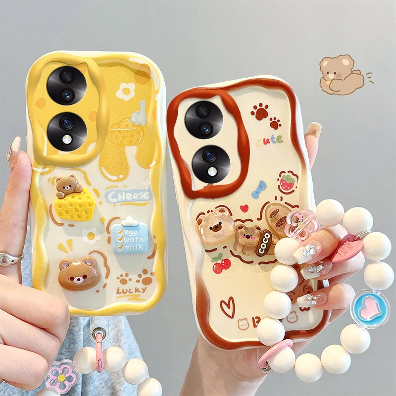 Cute 3D Bear Rabbit Raclet Case Puzdro pre Huawei Honor 20 50 60 70 SE 80 PRO x7 x8 x10 x30 x40 Mäkký kremíkový zadný kryt