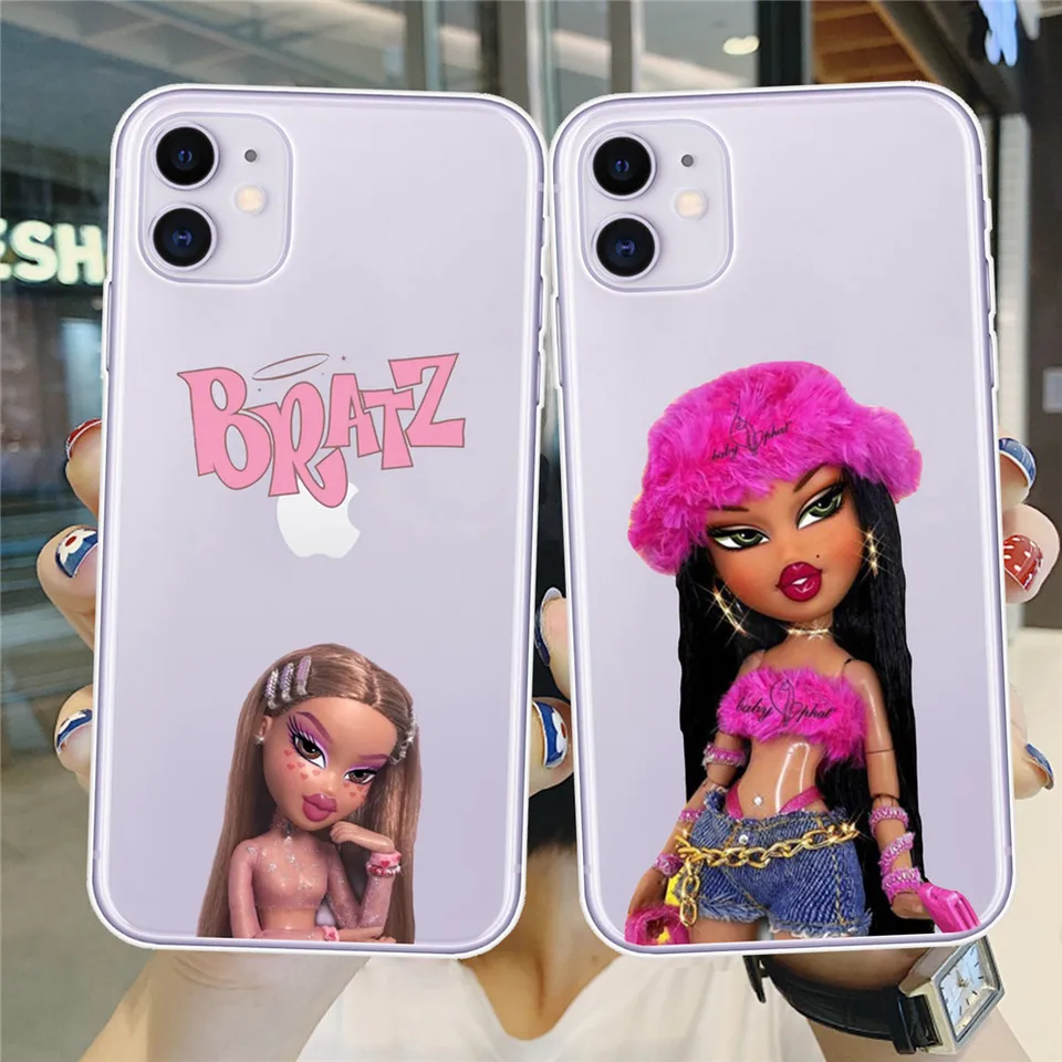 Cute Doll Bratz Silikónový puzdro pre iPhone 15 13 14 x xr xs max 7 8 plus roztomilý kryt bratz pre iPhone 11 Pro Max Clear Cover