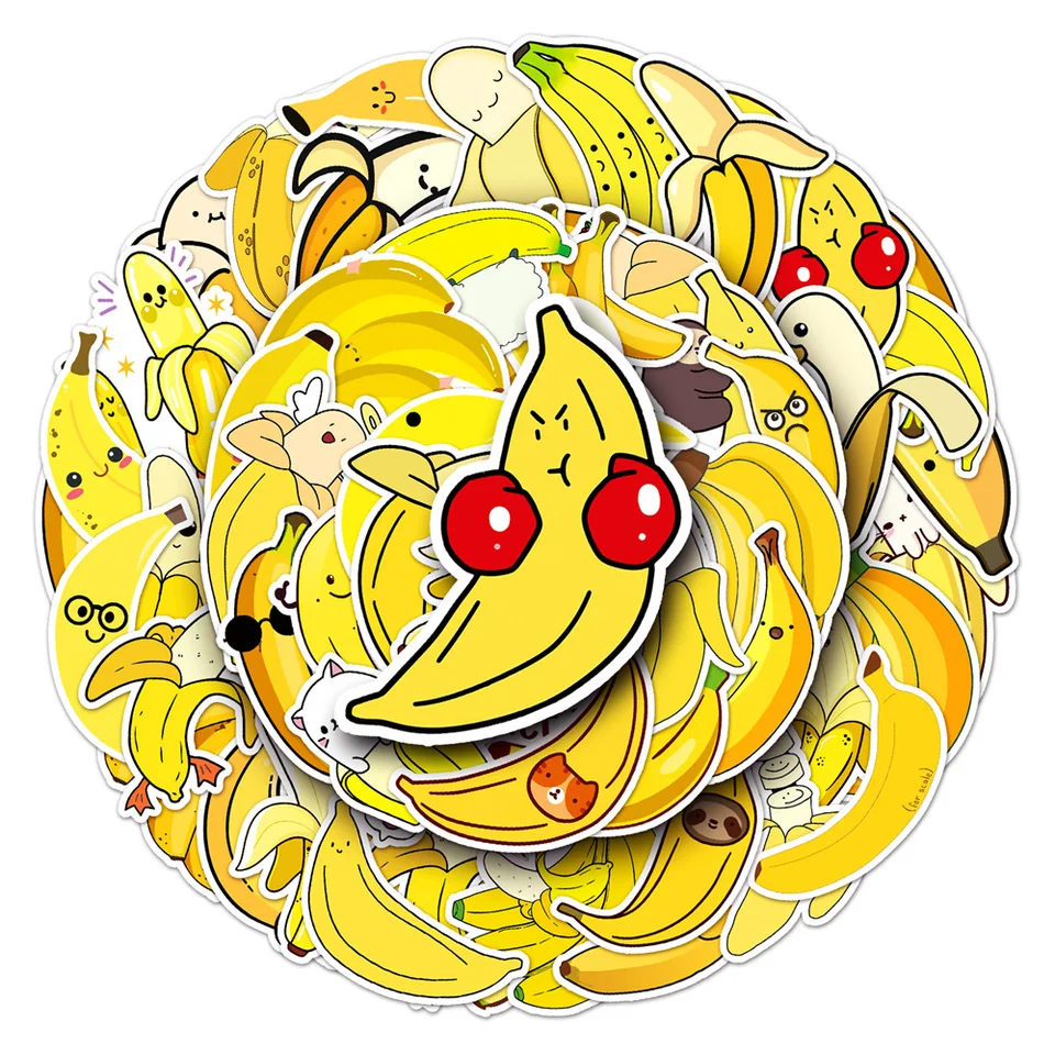 Cute Fruit Banana Stucieps pre iPad, zošita, notebook, batožinu, balenie nálepiek, materiál na scrapbooking, remeselné potreby, 50ks