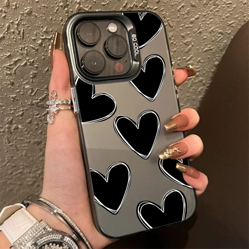 Cute Love Heart Phone pre iPhone 16 12 13 Mini 11 14 15 Pro Max xs xr 8 plus hard Imd plastový laserový kryt pre ženy dievčatá