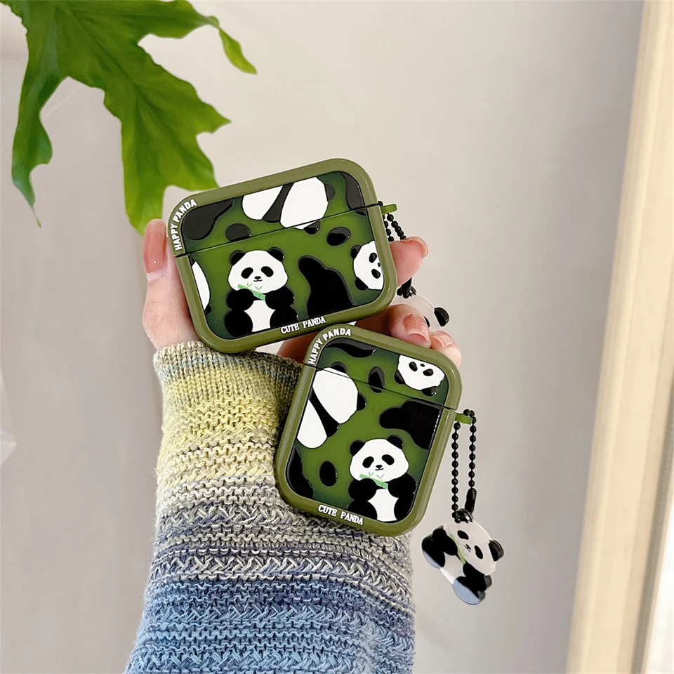 Cute Panda Case pre Apple AirPods 4 1 2 3 PRÍRUČKA PRÍRUČKA SILIKONÁ SILIKONÁ SARFICKÁ PRÍSLUŠENIE PRÍSLUŠENSTVA KEDYCHAIN
