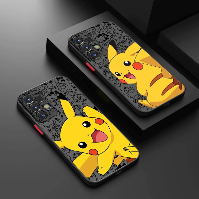 Cute Pokemon Pikachu telefónny puzdro pre Samsung S24 S23 S22 S21 S20 Fe S10 S9 Plus Ultra Pro 5G Frosted Lasting Matter